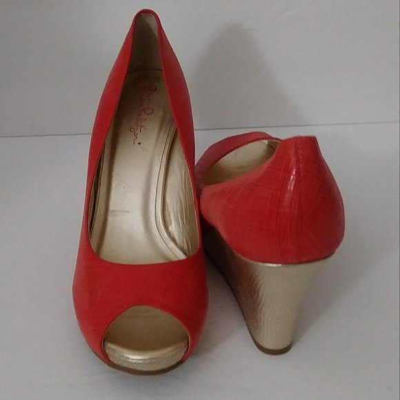 Lilly Pulitzer Orange Wedge Shoes Size 8.5 - Picture 11 of 13